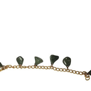 Vintage Gold Tone Green Stone Dangle Charm Chain Bracelet 6 Inches